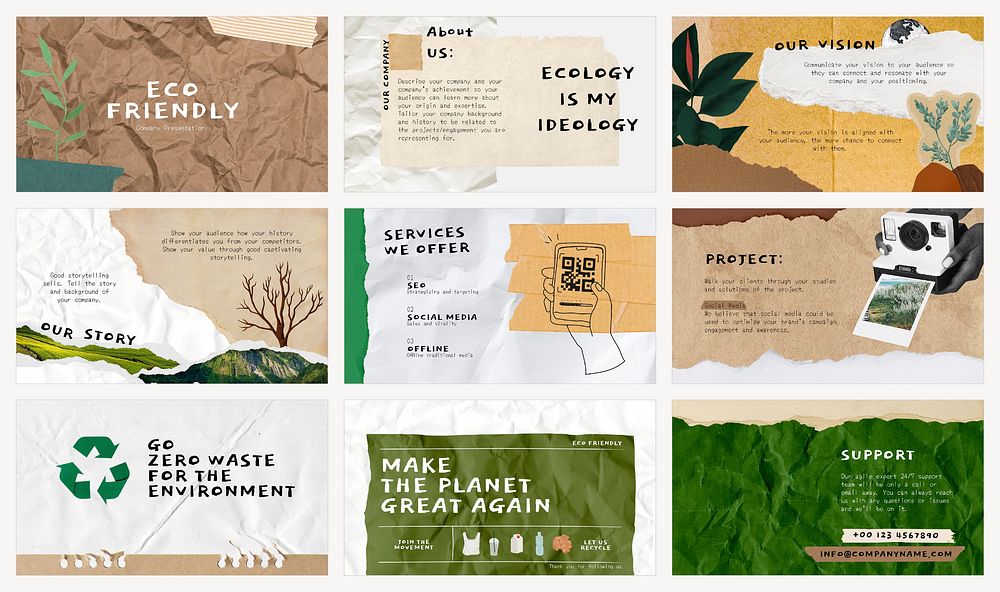 Green corporate PowerPoint template, branding collection psd