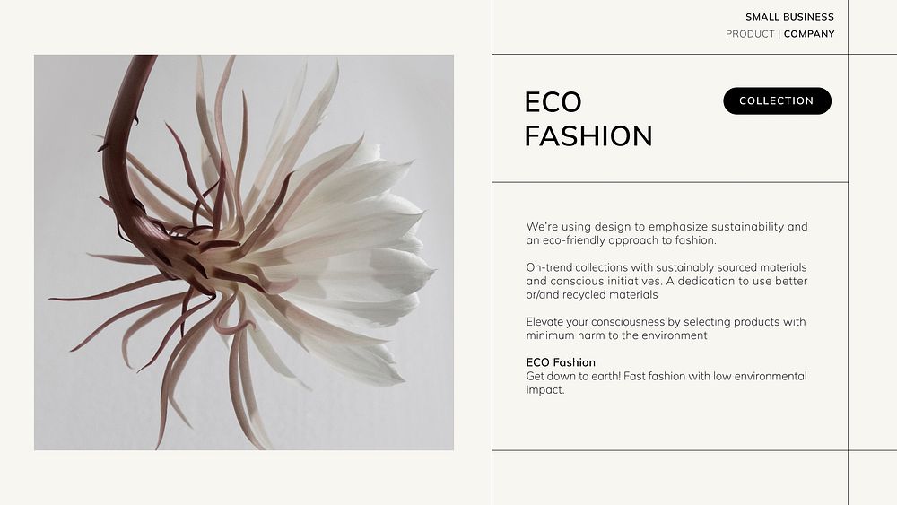 Eco fashion PowerPoint presentation template, botanical aesthetic vector
