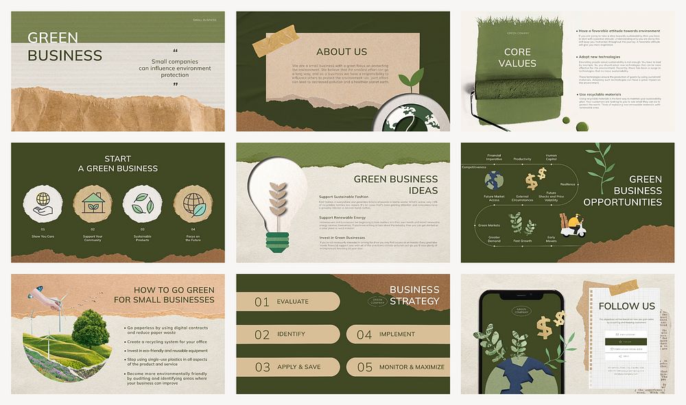 Green business YouTube thumbnail template set vector