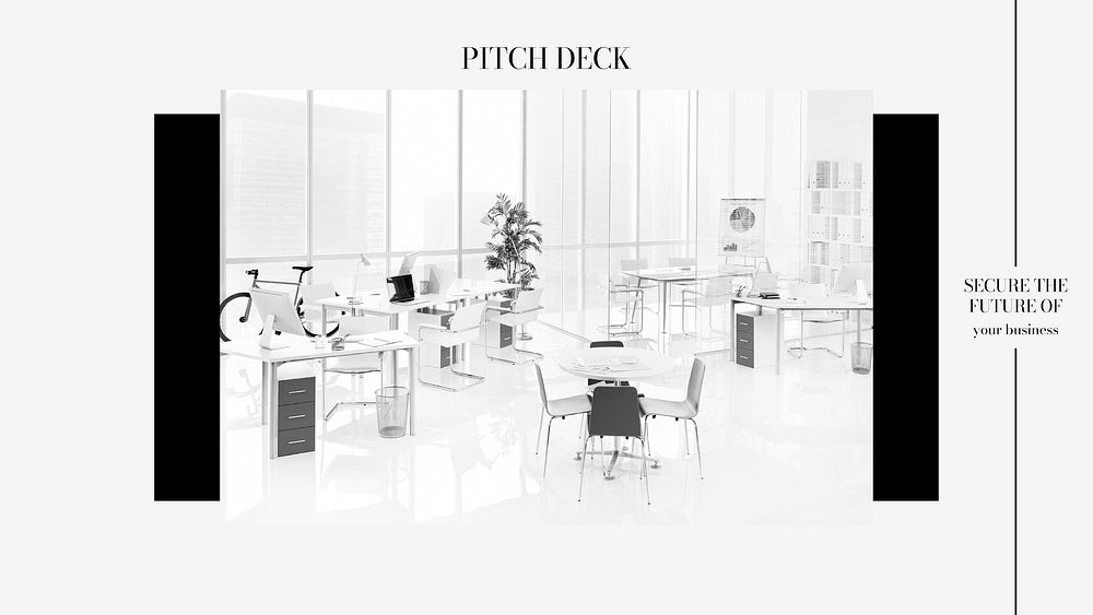 Pitch deck presentation editable template, office interior photo vector