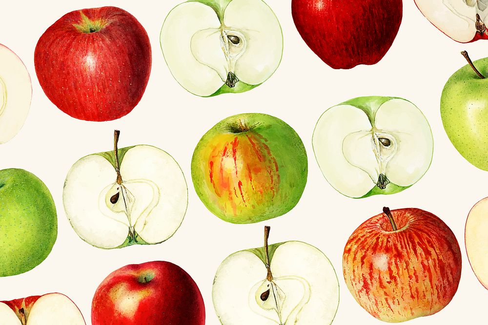 Green apple background, vintage illustration
