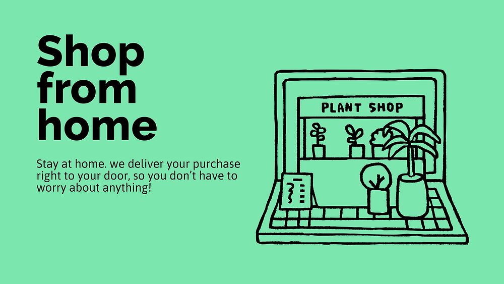 Online plant shop presentation template, cute doodle vector