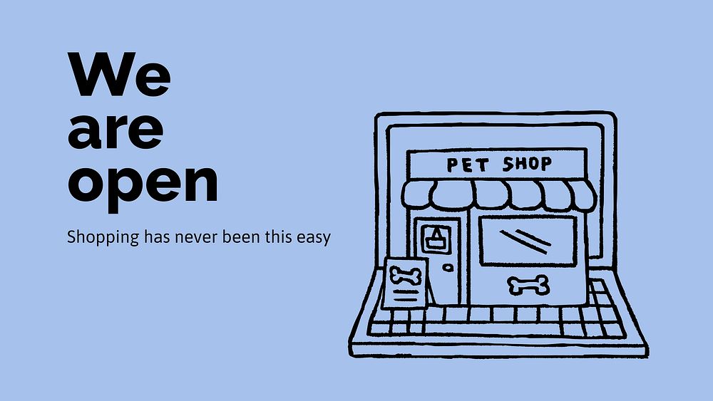 Online pet shop presentation template, cute doodle vector