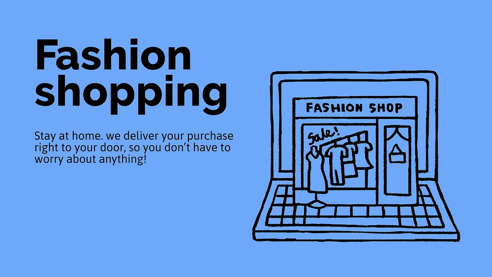 Online fashion shopping presentation template, cute doodle vector