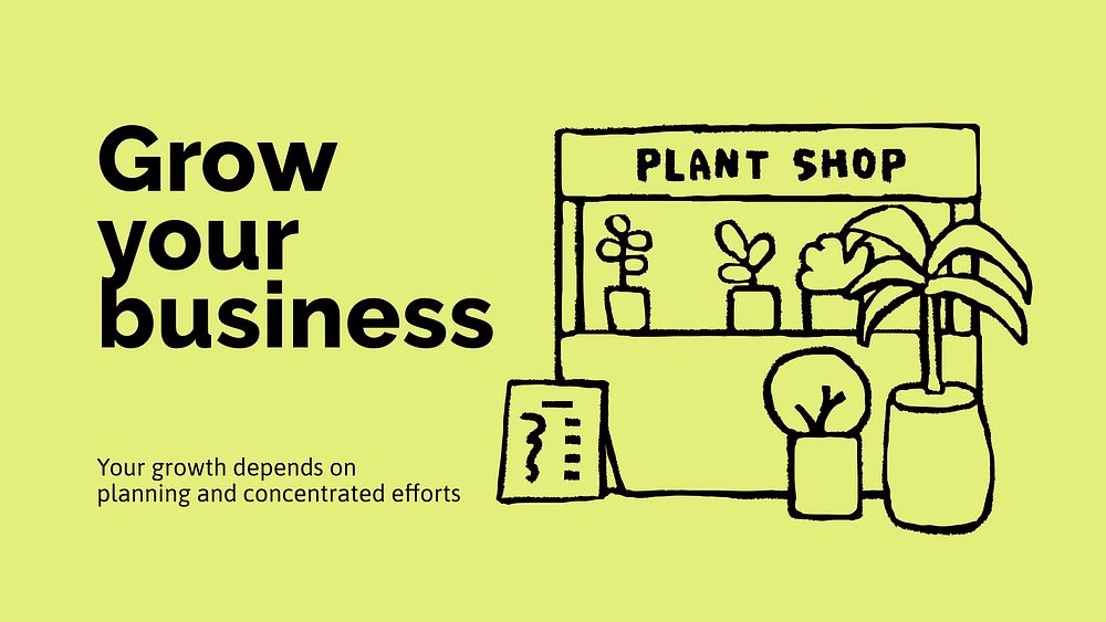 Plant shop Google Slide template, cute doodle vector