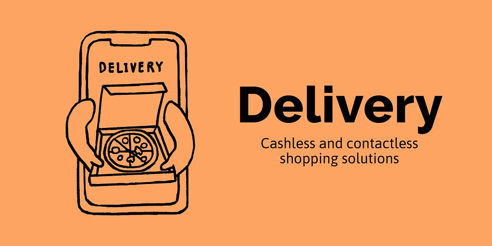 Food delivery Twitter post template, cute doodle vector