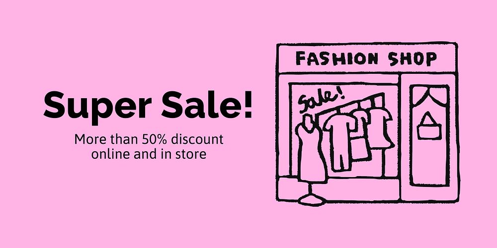 Fashion sale Twitter post template, cute doodle vector