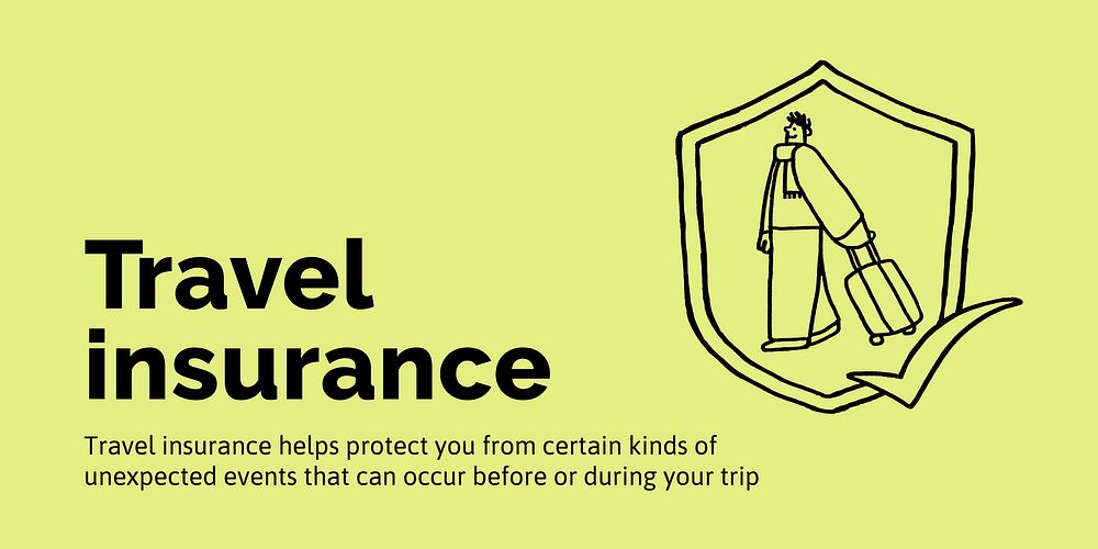 Travel insurance Twitter post template, cute doodle vector