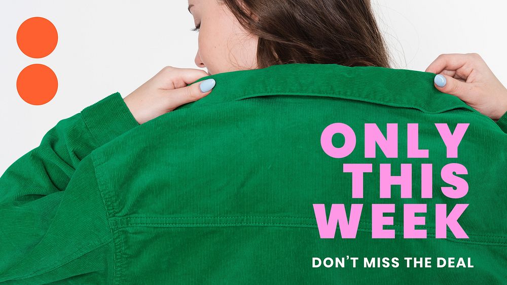 Fashion shopping blog banner template, woman in green jacket vector