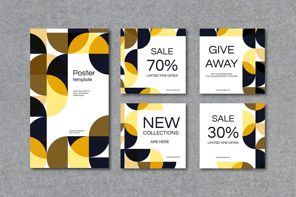 Yellow geometric patterned poster template vector set