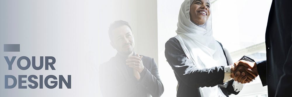 Muslim businesswoman close the deal business social banner template vector