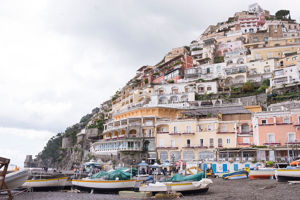 Coastal town in Positano, Italy. Original public domain image from Wikimedia Commons