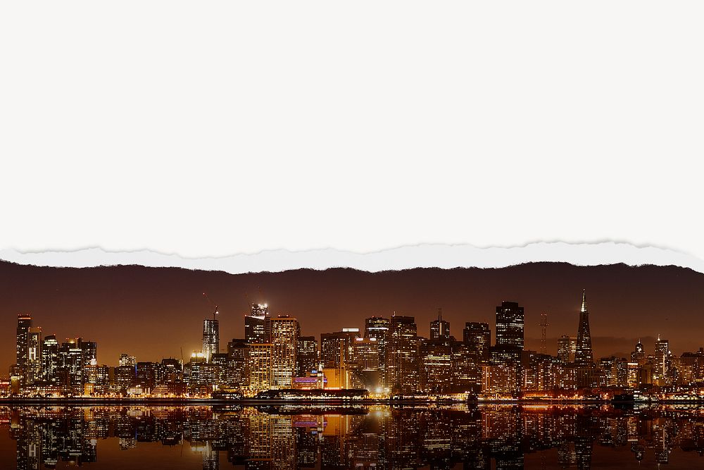 San Francisco skyline background, ripped paper border