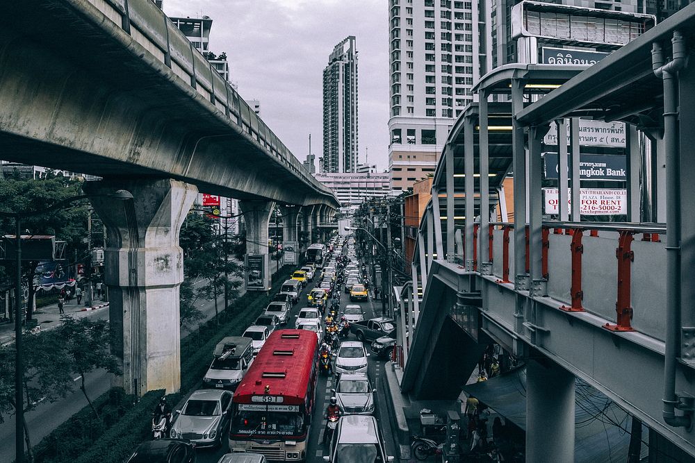 A congested street in Bangkok. Original public domain image from Wikimedia Commons