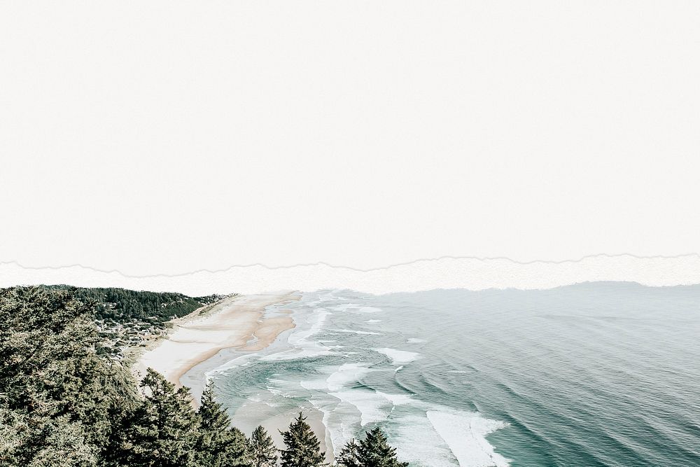 Landscape background ripped paper border, beautiful ocean