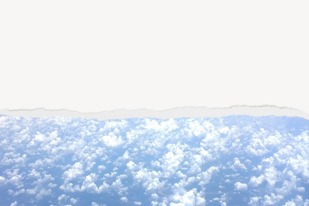 Blue cloudscape background, ripped paper border