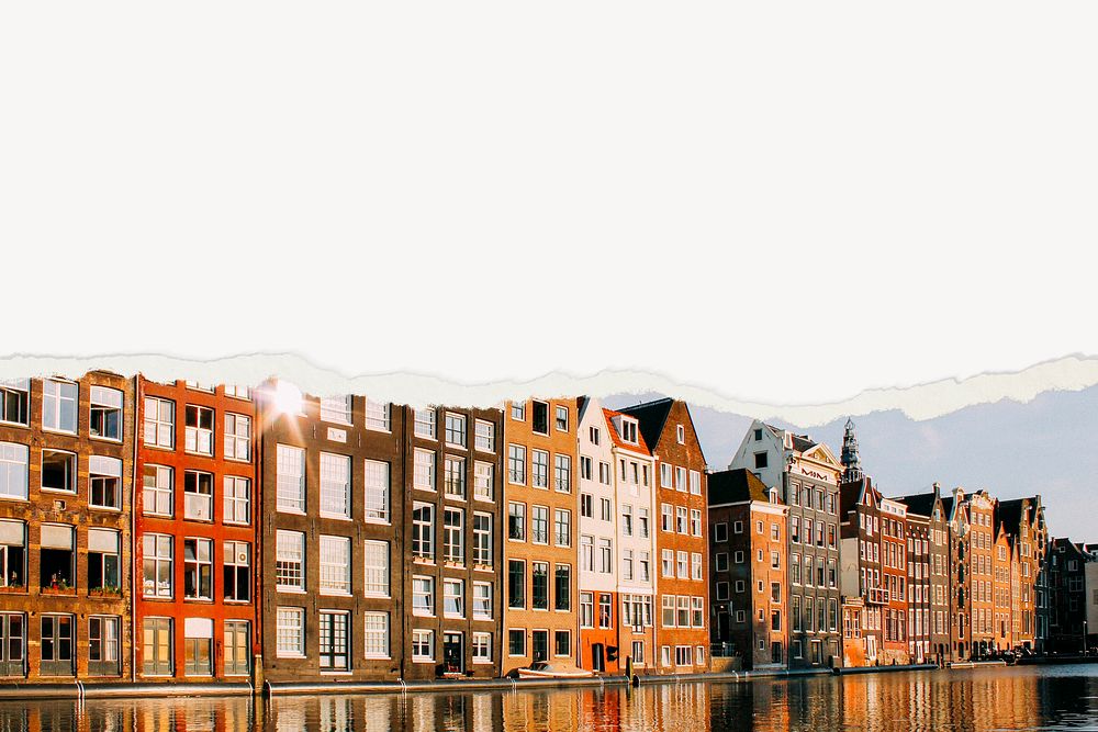 Amsterdam architecture background, ripped paper border