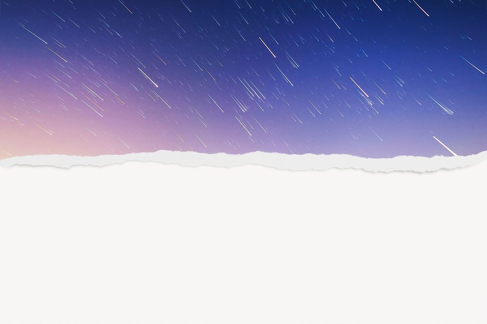 Meteor shower background, ripped paper border