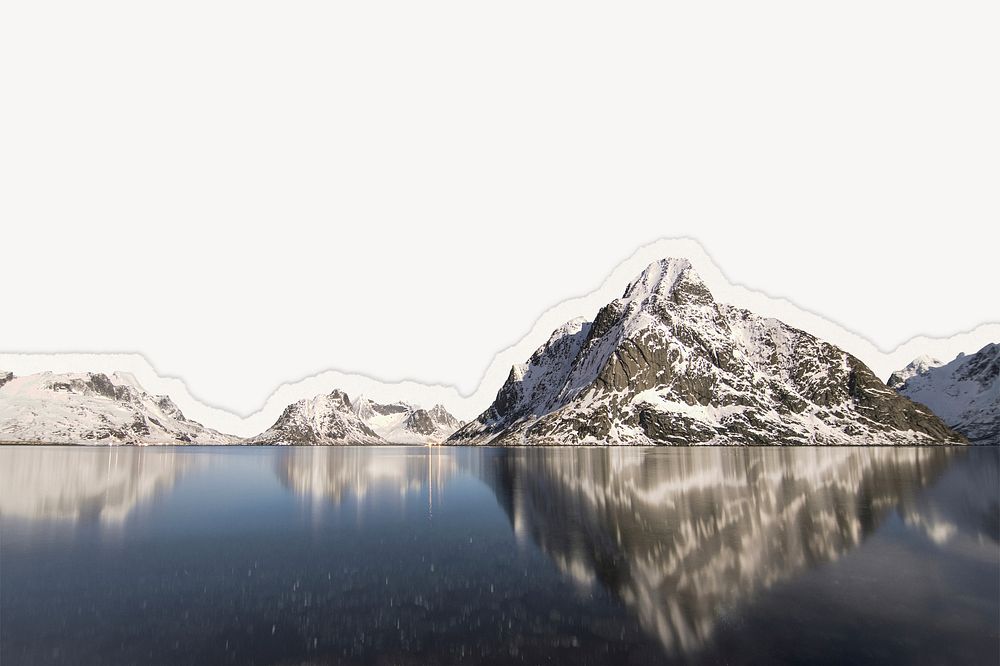 Norwegian landscape background, ripped paper border