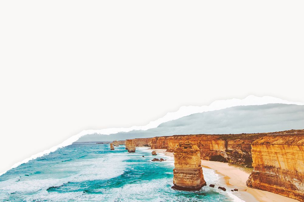 Australian coast background, ripped paper border