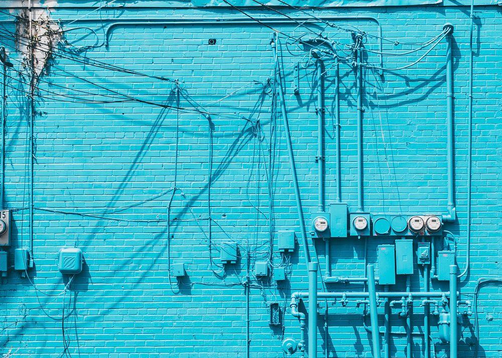 Blue wall and electric wires. Memphis, United States. Original public domain image from Wikimedia Commons