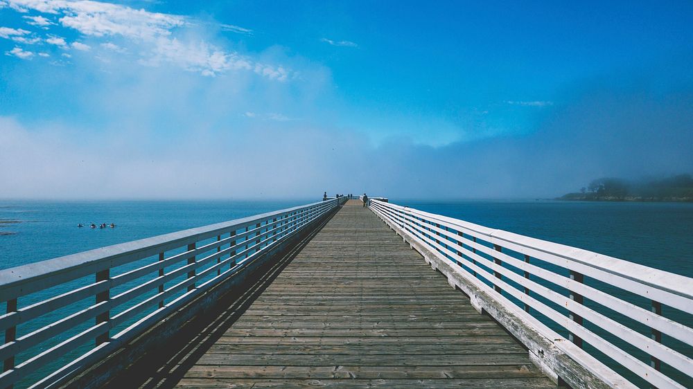 Long dock stretching out towards the ocean. Original public domain image from Wikimedia Commons