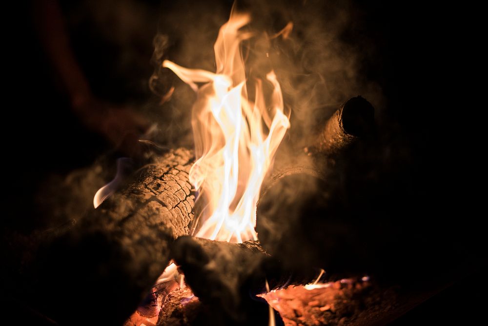 Close-up of bright flames in burning firewood. Original public domain image from Wikimedia Commons