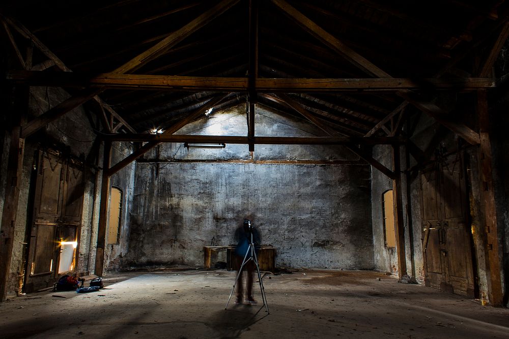 Ghostly figure in the barn. Original public domain image from Wikimedia Commons