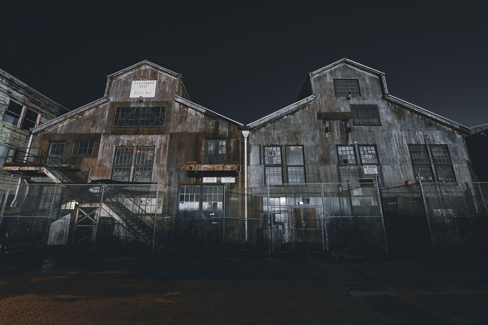 Freaky abandoned warehouses. Original public domain image from Wikimedia Commons