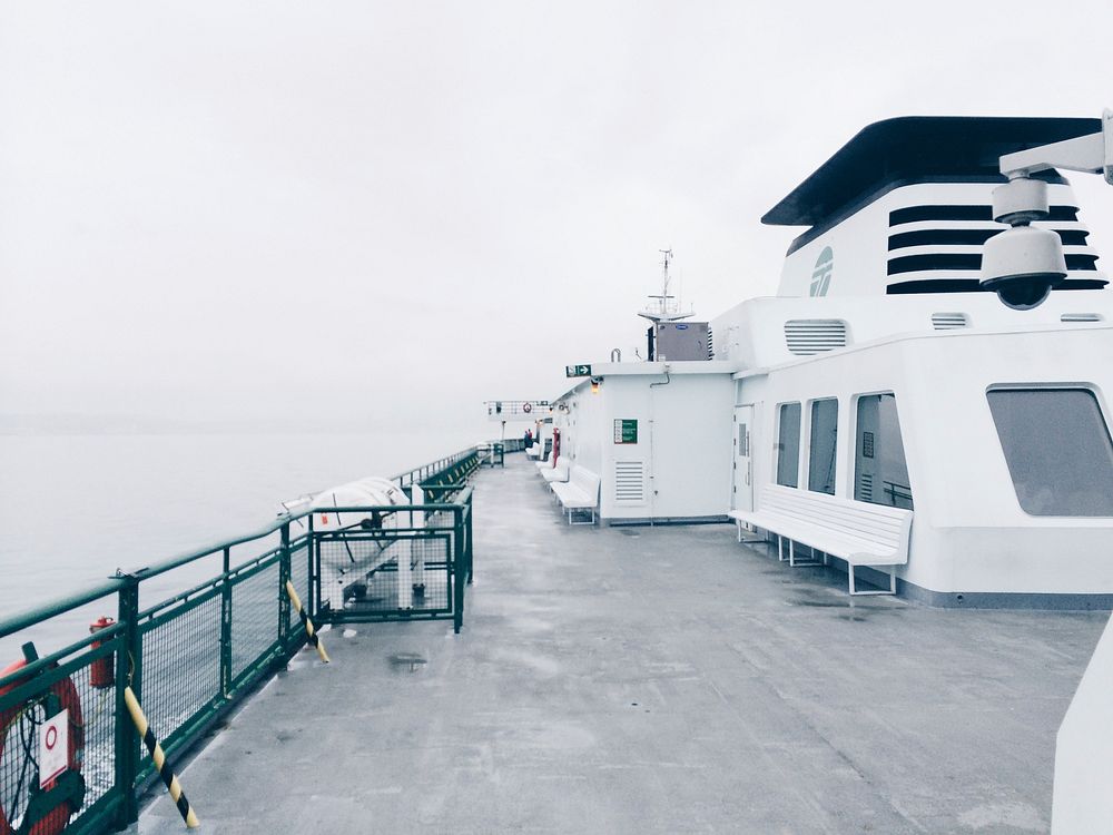 A desaturated photo of a ferry vessel's deck.. Original public domain image from Wikimedia Commons