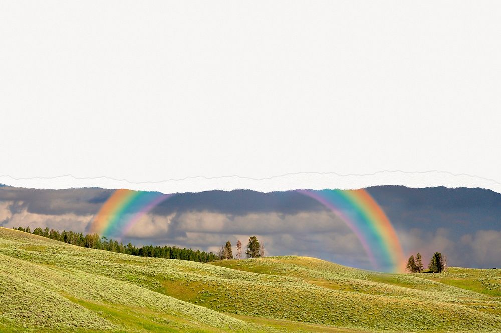 Scenery background torn border, rainbow grass hills