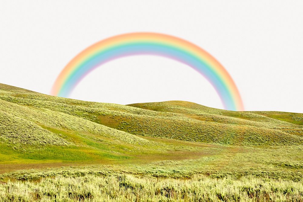 Rainbow hills collage element, beautiful scenery psd