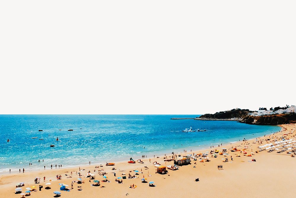 Crowded beach border, Summer travel photo psd