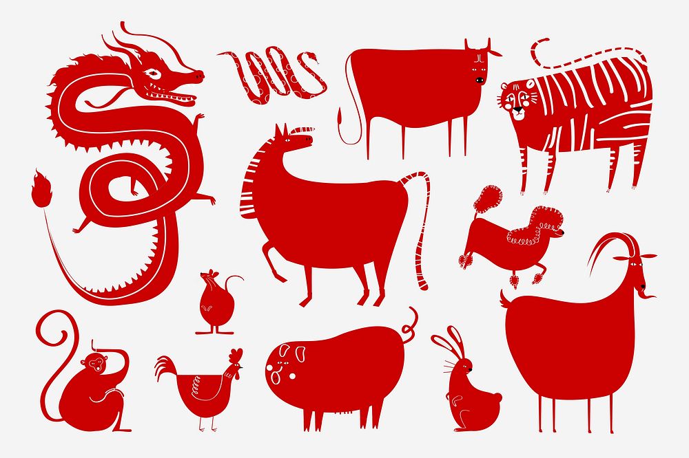 Traditional Chinese zodiac signs cute animal illustration collection