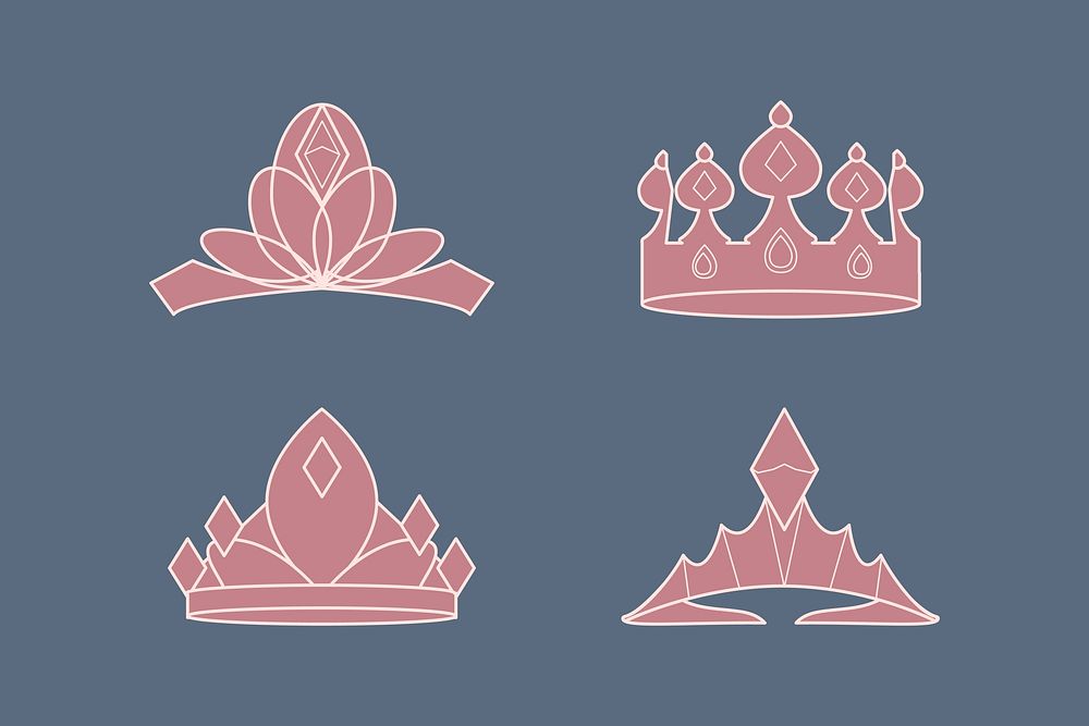 Pink luxurious royal crowns vector collection