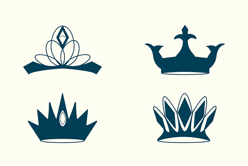 Blue luxurious royal crowns vector collection