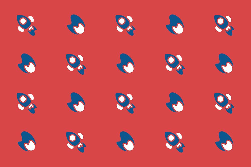 Blue rocket and fire patterned on red background  vector