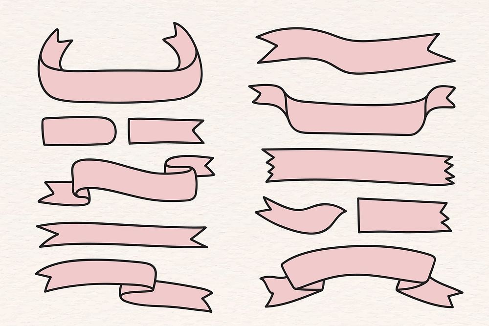 Hand drawn ribbon collection vector