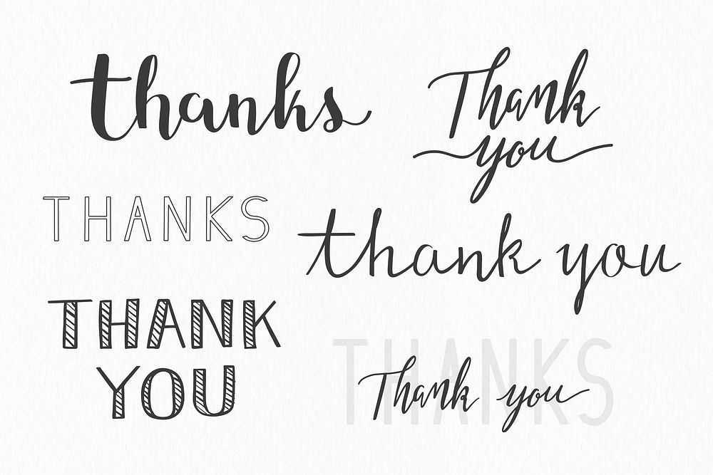 Thank you typography psd doodle design set