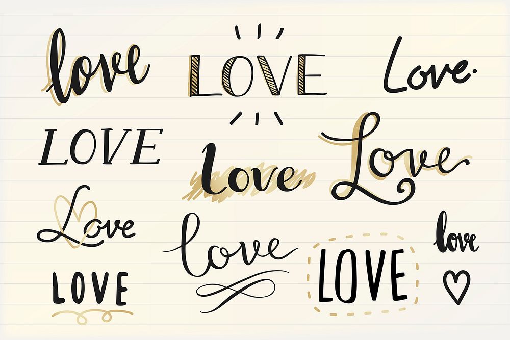 Love typography collection on a cream background vector