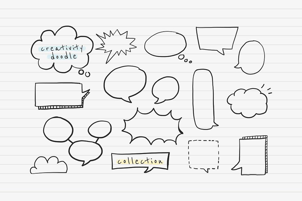 Speech bubble creativity doodle vector set