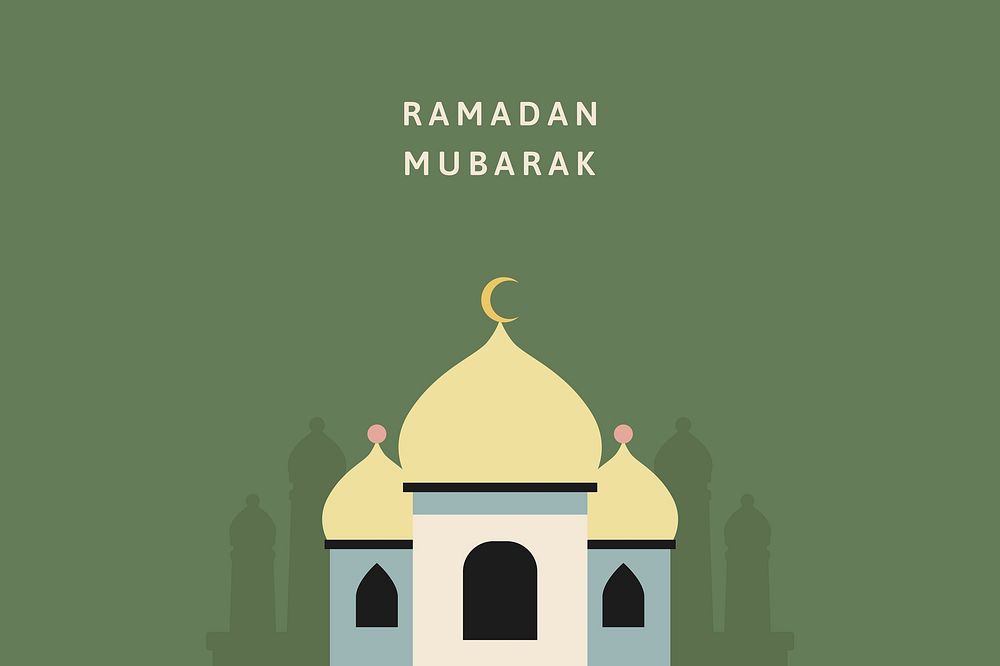 Green Ramadan Mubarak and Islamic Eid holidays background cute illustrations