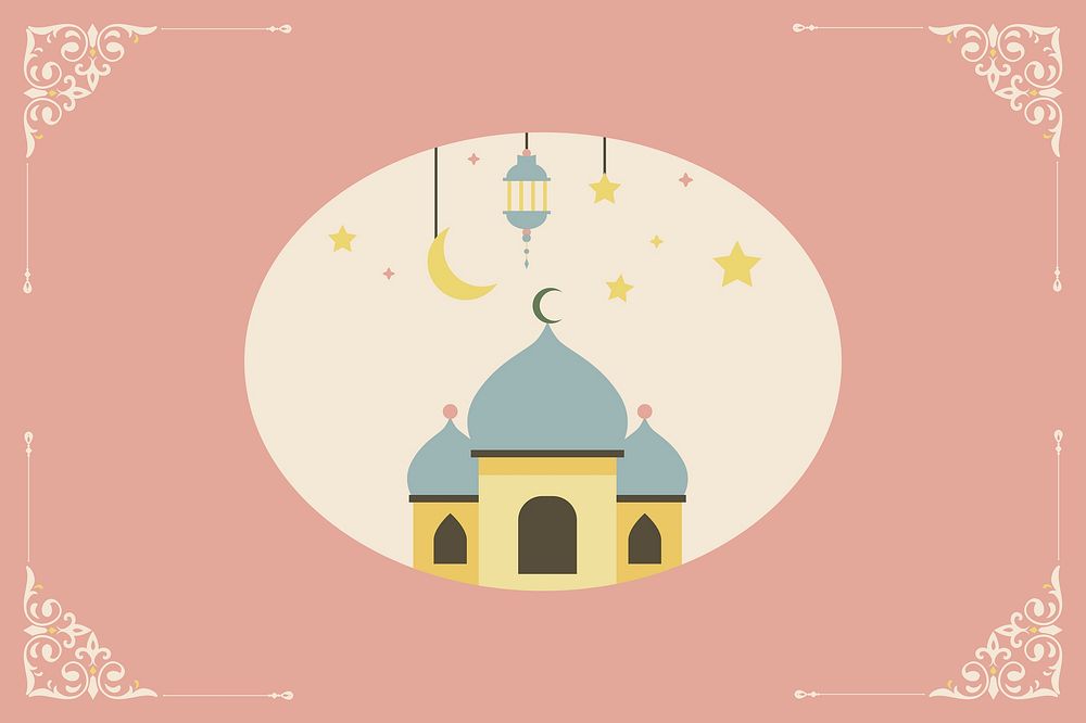 Pastel Ramadan Mubarak background with Islamic floral corners