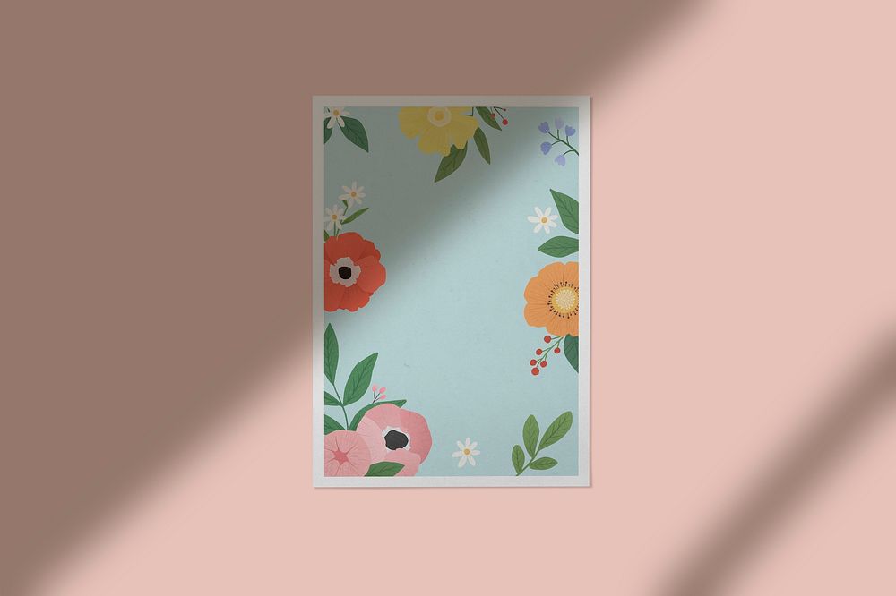 Floral frame mockup against a wall