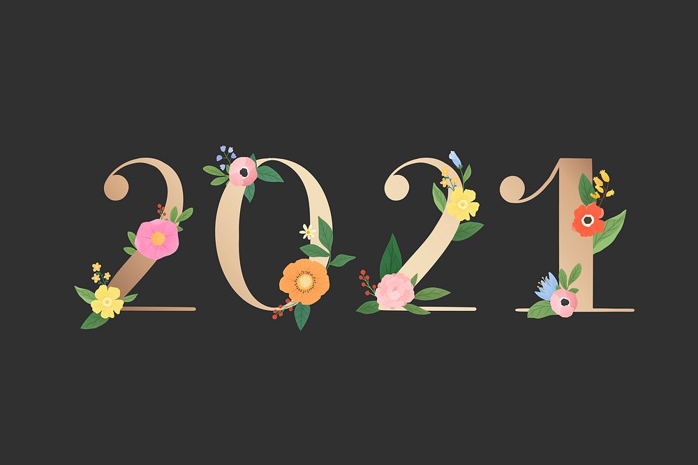 Year of 2021 botanical vector