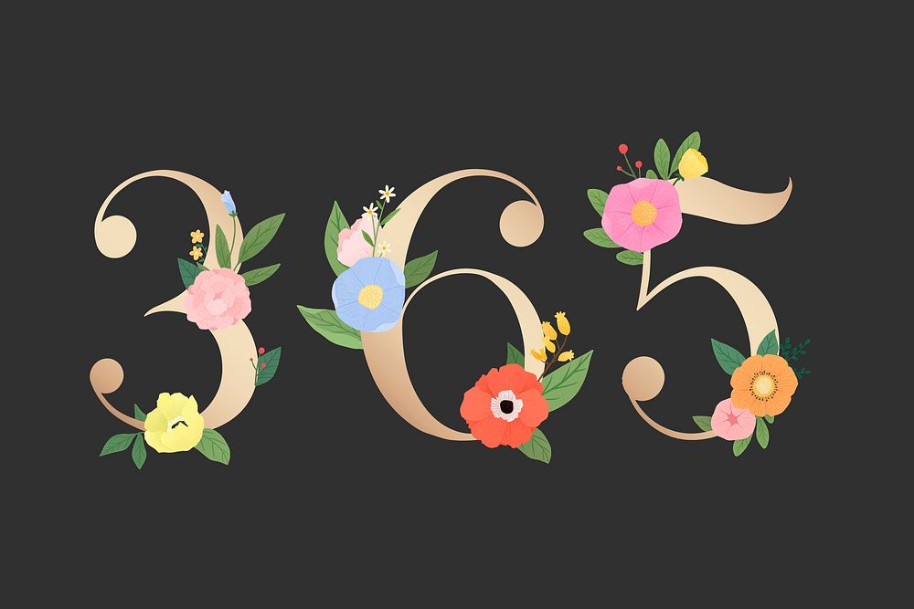 Watercolor floral number 365 vector