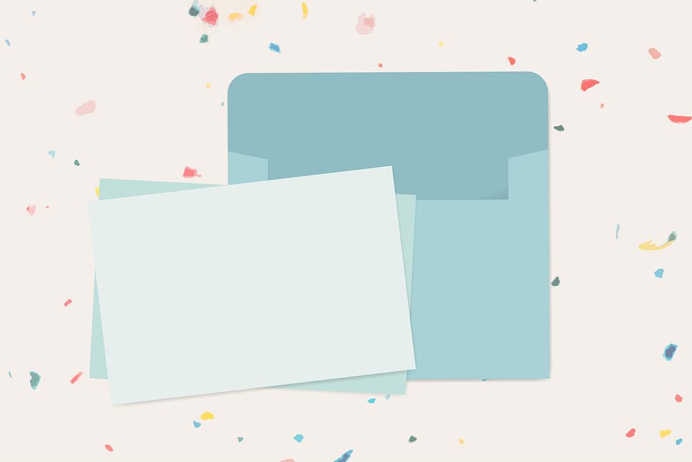 Blank white card with blue envelope mockup vector
