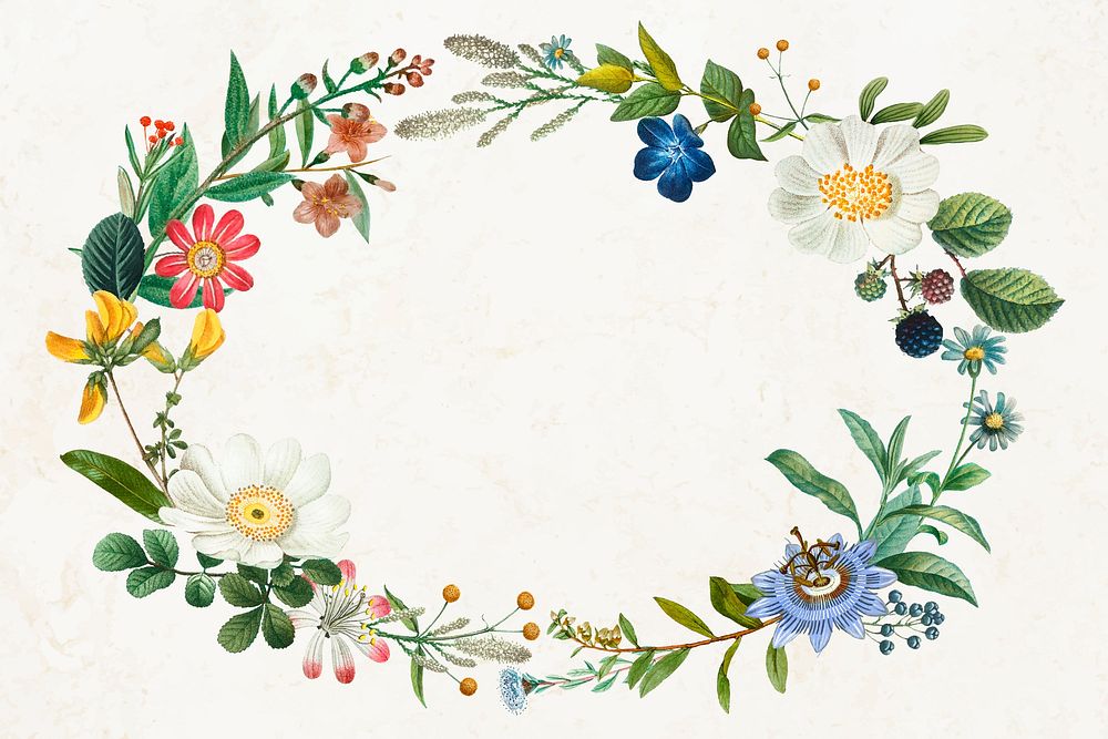 Hand drawn floral frame wreath vintage illustration