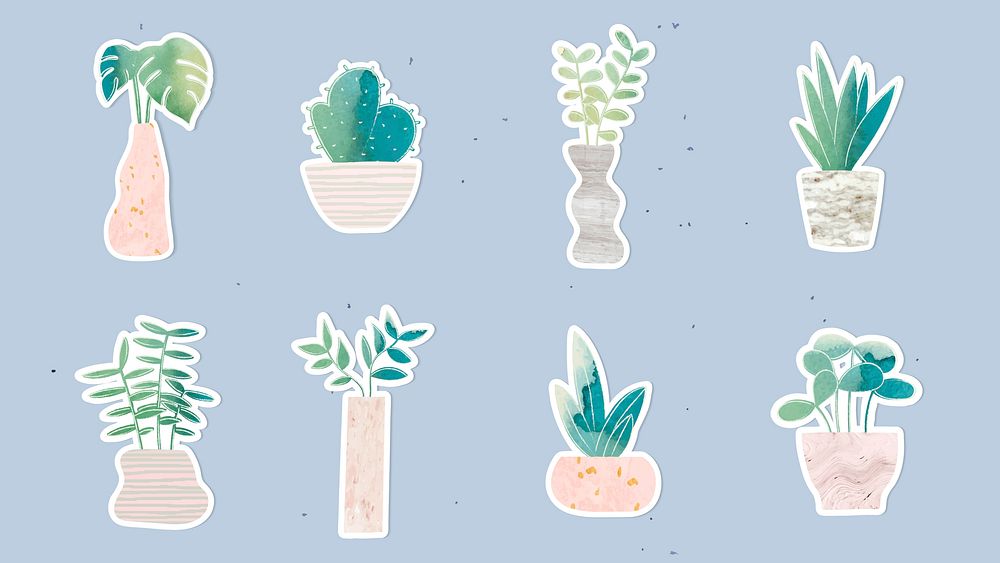 Watercolor potted plants collection vector
