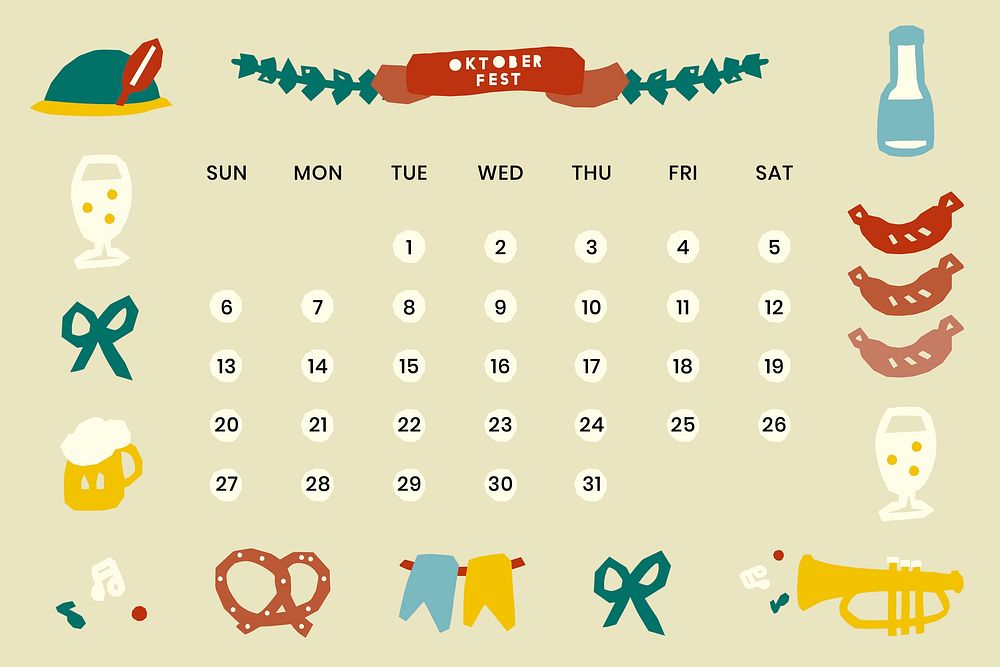 Oktoberfest beige calendar template vector